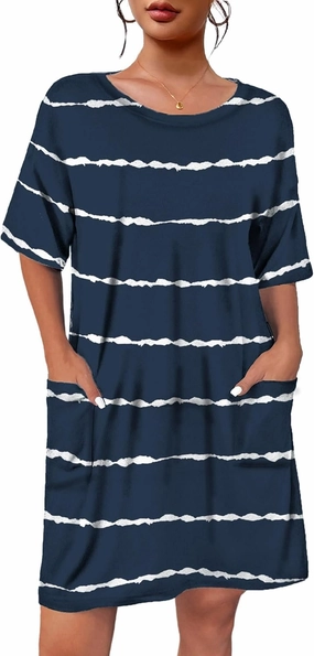 Ekouaer Sleep Shirts for Women Nightgown Short Sleeves T shirt Night Dress Round Neck Womans Nightgown with Pocket S-XXL