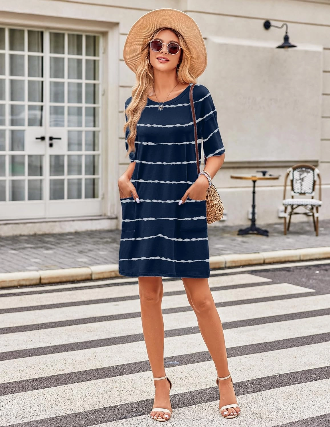 Ekouaer Sleep Shirts for Women Nightgown Short Sleeves T shirt Night Dress Round Neck Womans Nightgown with Pocket S-XXL