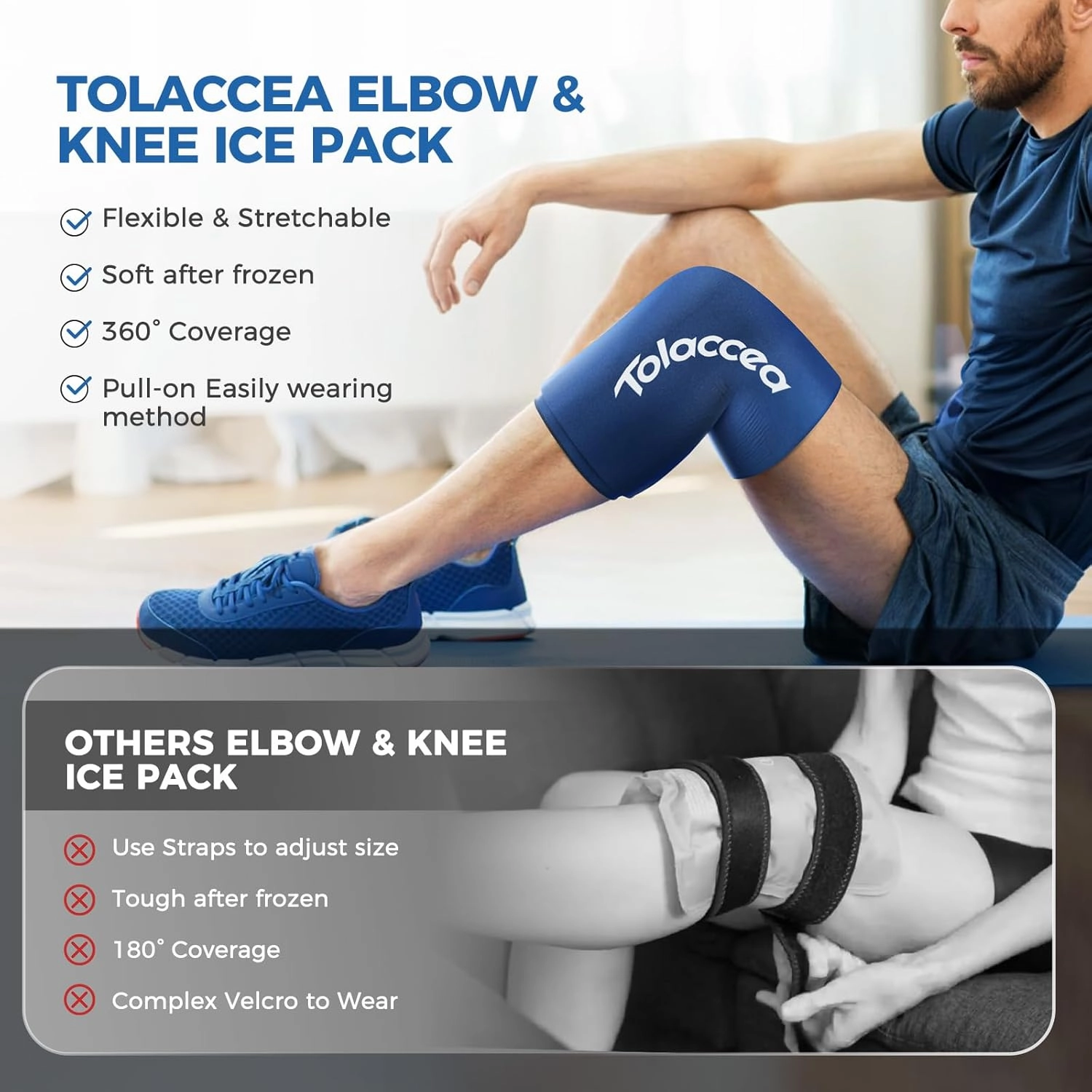 Elbow and Knee Ice Pack - Cold Ice Sleeve with Reusable Gel & Cold Therapy Compression for Knee, Shin Splints, Calf Strain, Flexible Ice Pack forTennis Elbow, Tendinitis (Medium (Pack of 1), Blue)