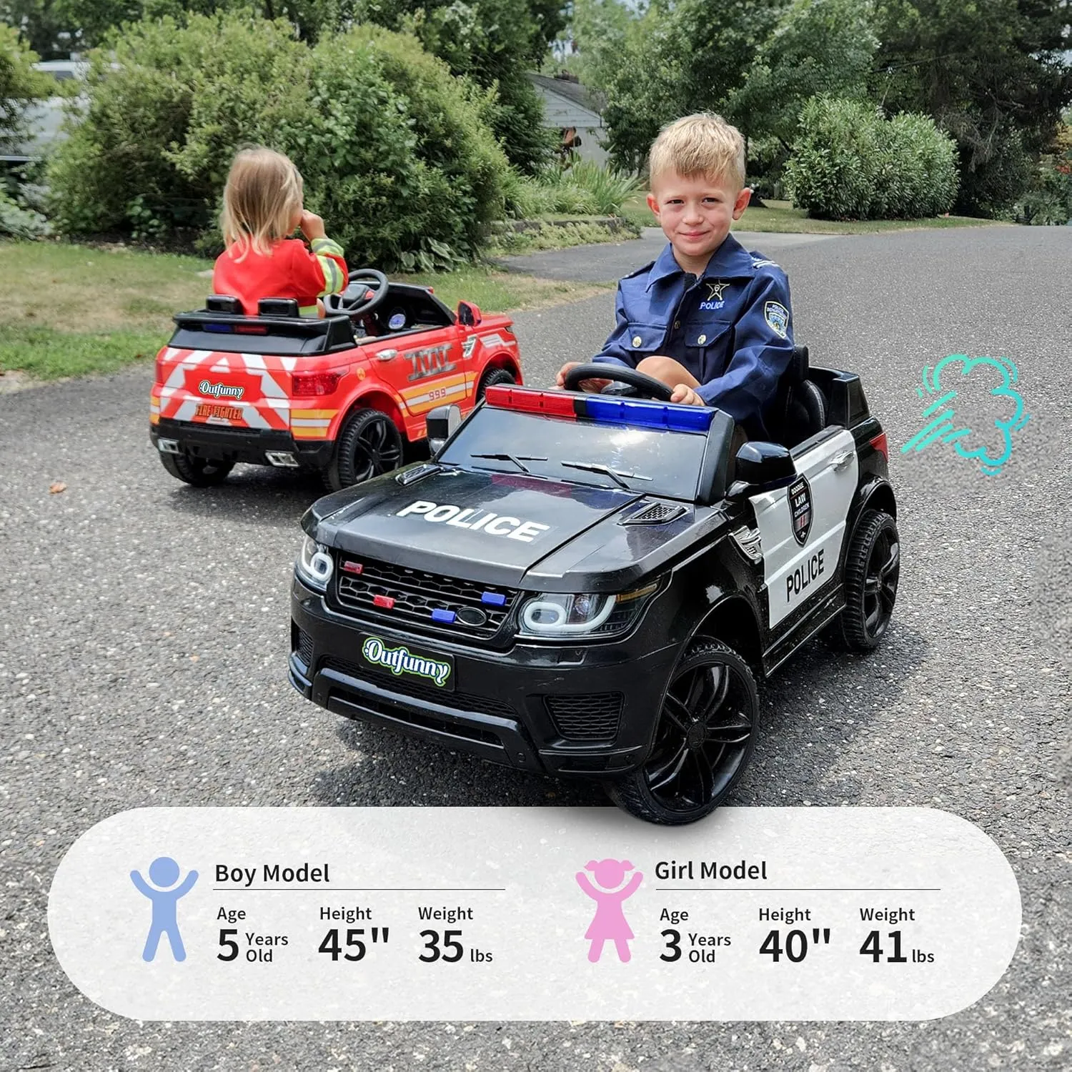 Electric Police Car for Kids, 12V Kids Ride on Toy Car with Remote Control, Megaphone - Black