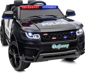 Electric Police Car for Kids, 12V Kids Ride on Toy Car with Remote Control, Megaphone - Black