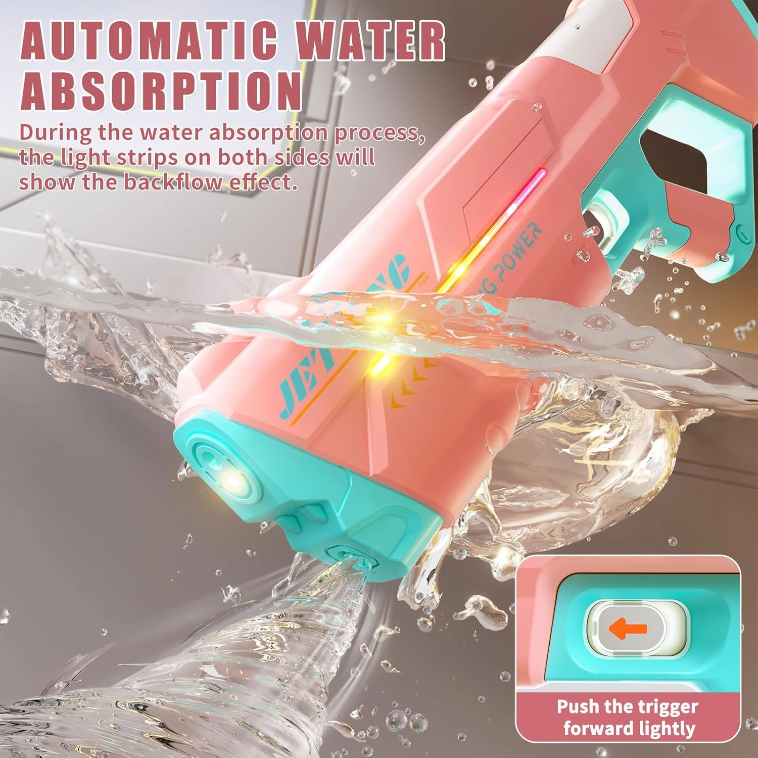 Electric Water Gun for Adults Kids, Big Water Gun with LED Light, Powerful Automatic Squirt Water Guns, Long Range, Auto Water Blaster, Outdoor Summer Swimming Pool Toy Game(Pink)