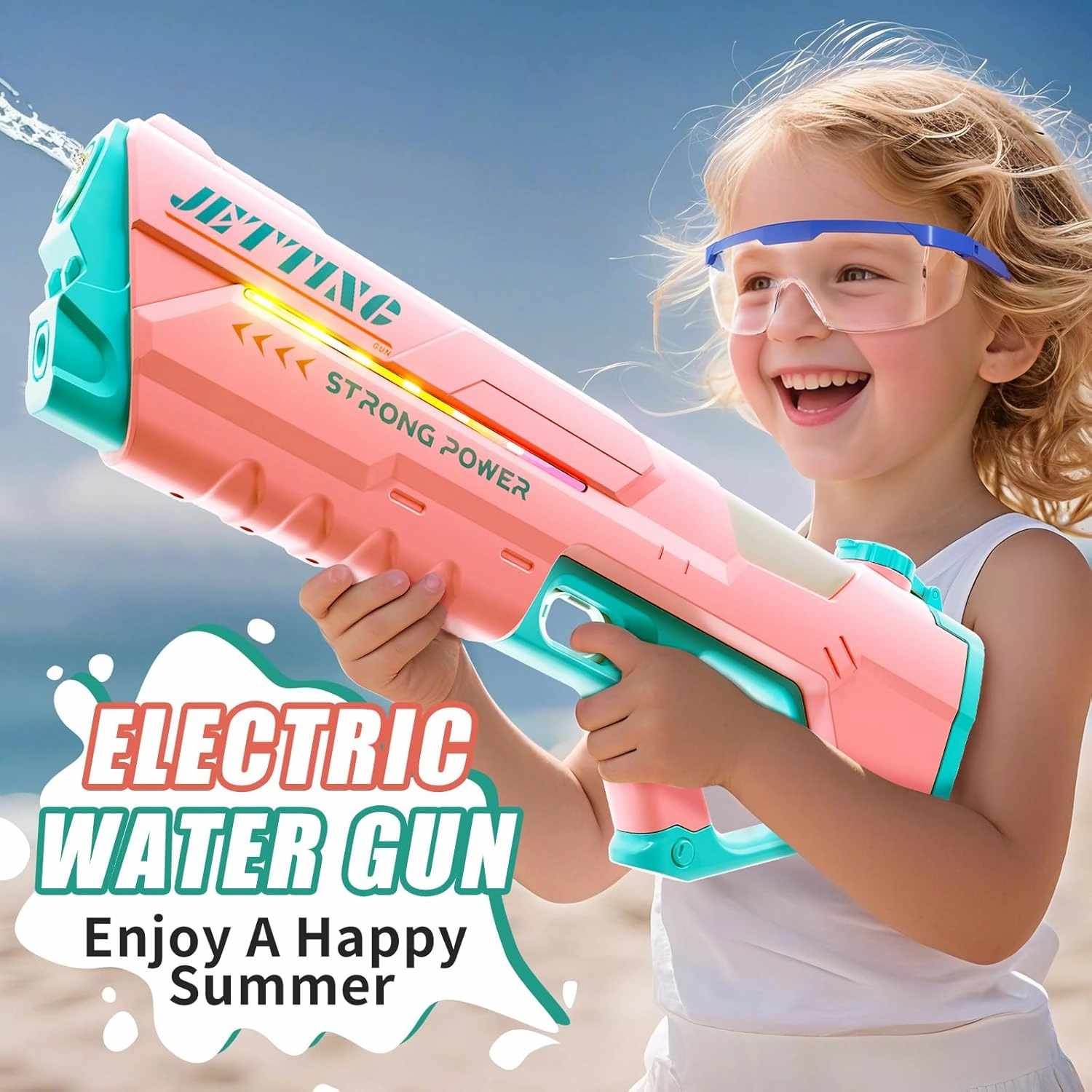 Electric Water Gun for Adults Kids, Big Water Gun with LED Light, Powerful Automatic Squirt Water Guns, Long Range, Auto Water Blaster, Outdoor Summer Swimming Pool Toy Game(Pink)