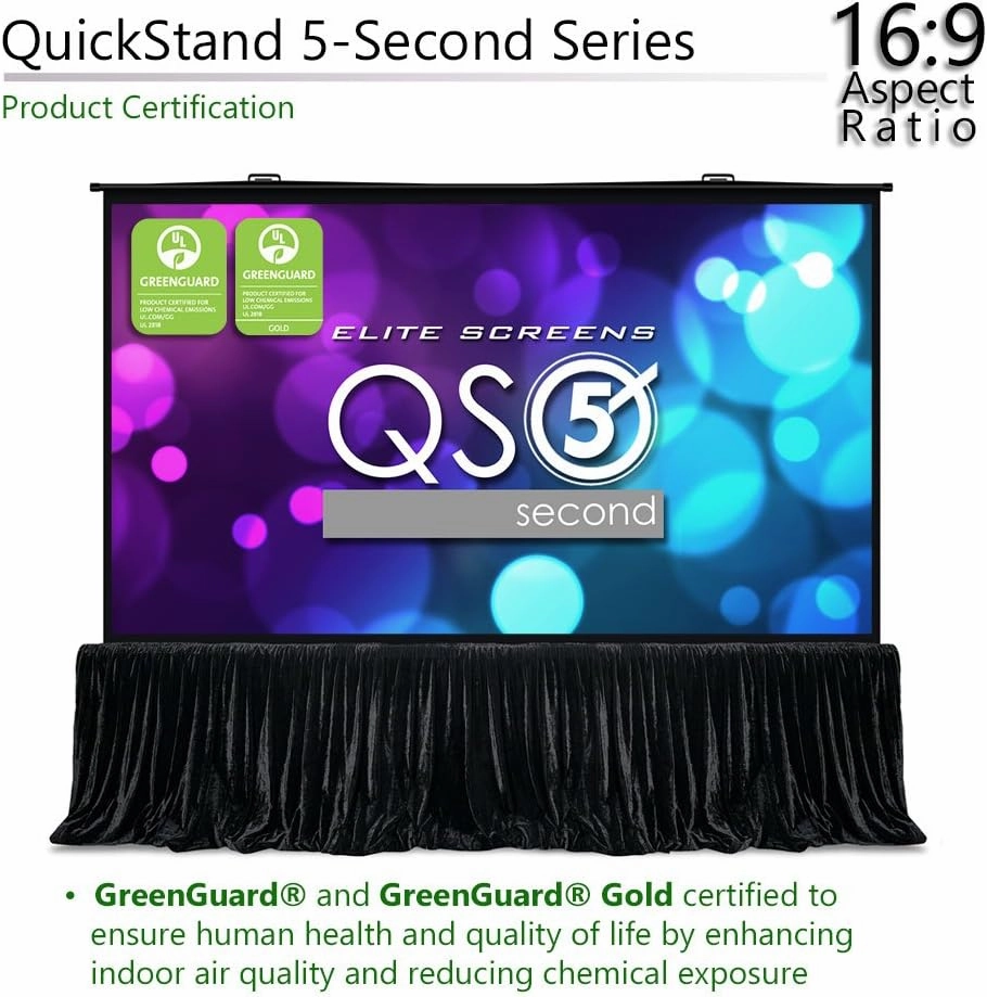 Elite Screens QuickStand 5-Second Series, 150-INCH 16:9, Manual Pull Up Projector Screen, Movie Home Theater 8K / 4K Ultra HD 3D Ready, US Based Company 2-Year Warranty, QS150HD