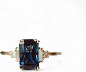 Emerald Cut Blue Sapphire Ring 1.25 Ct with Side White CZ in 925 Sterling Silver | Vintage Art Deco Engagement Ring for Women | September Birthstone Promise Ring | Gift for Her | Size 3-13