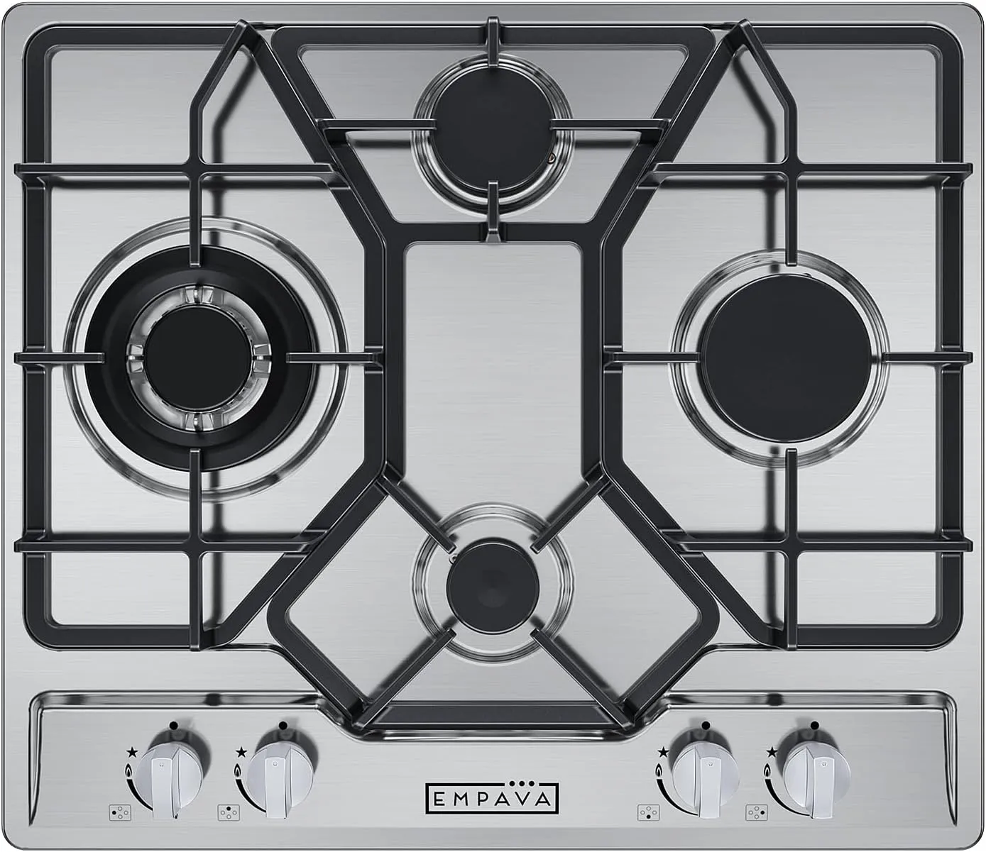 Empava 24 Inch Built-in Gas Cooktop with 4 Sealed SABAF Burners, Stainless Steel Surface LPG/NG Convertible, Flame Failure Protection, Dishwasher Safe Grates
