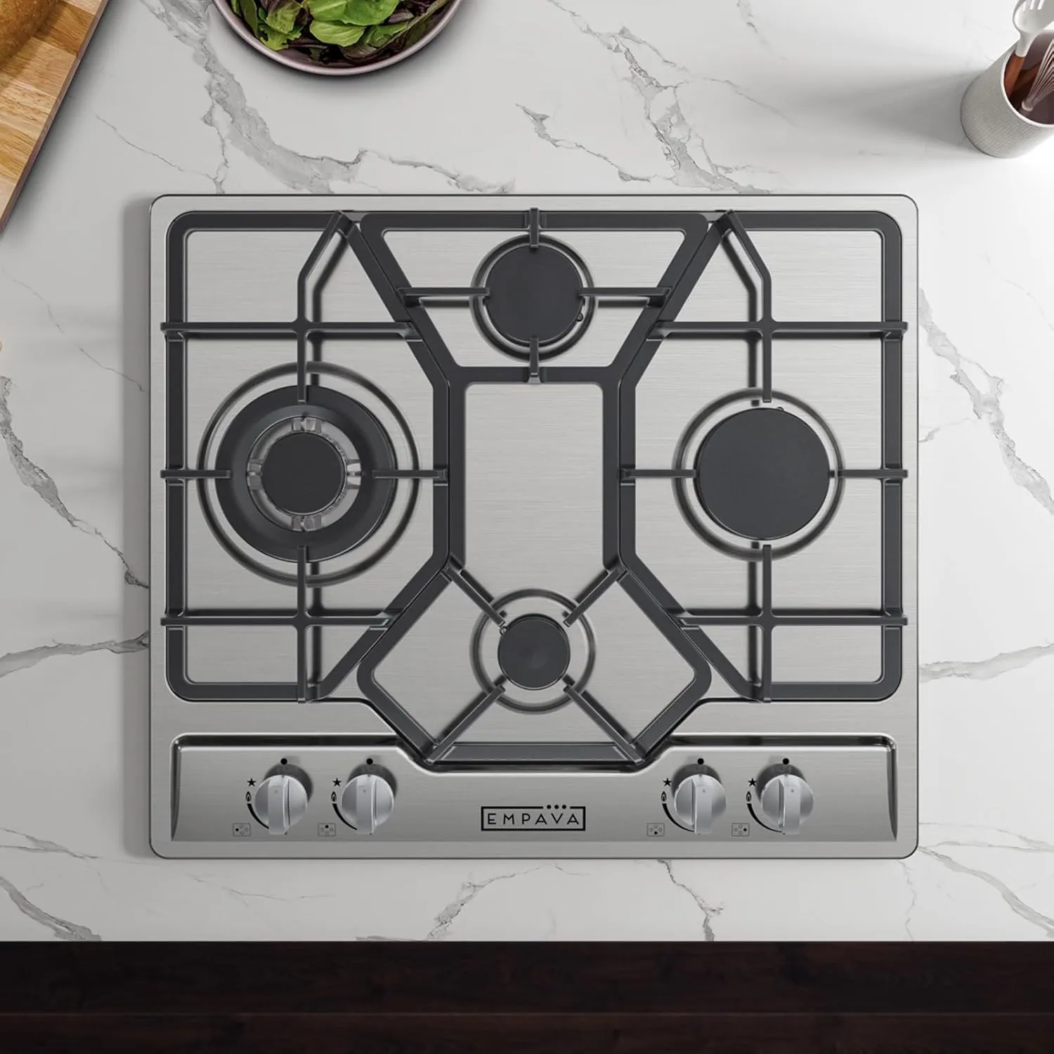Empava 24 Inch Built-in Gas Cooktop with 4 Sealed SABAF Burners, Stainless Steel Surface LPG/NG Convertible, Flame Failure Protection, Dishwasher Safe Grates