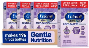 Enfamil NeuroPro Gentlease Baby Formula, Brain Building DHA, HuMO6 Immune Blend, Designed to Reduce Fussiness, Crying, Gas & Spit-up in 24 Hrs, has Prebiotics to Promote Softer Stools, Baby Milk, 30.4 Oz (Pack of 4)