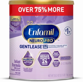 Enfamil NeuroPro Gentlease Baby Formula, Brain Building DHA, HuMO6 Immune Blend, Designed to Reduce Fussiness, Crying, Gas & Spit-up in 24 Hrs, Prebiotics to Promote Softer Stools, Baby Milk, 27.4 Oz
