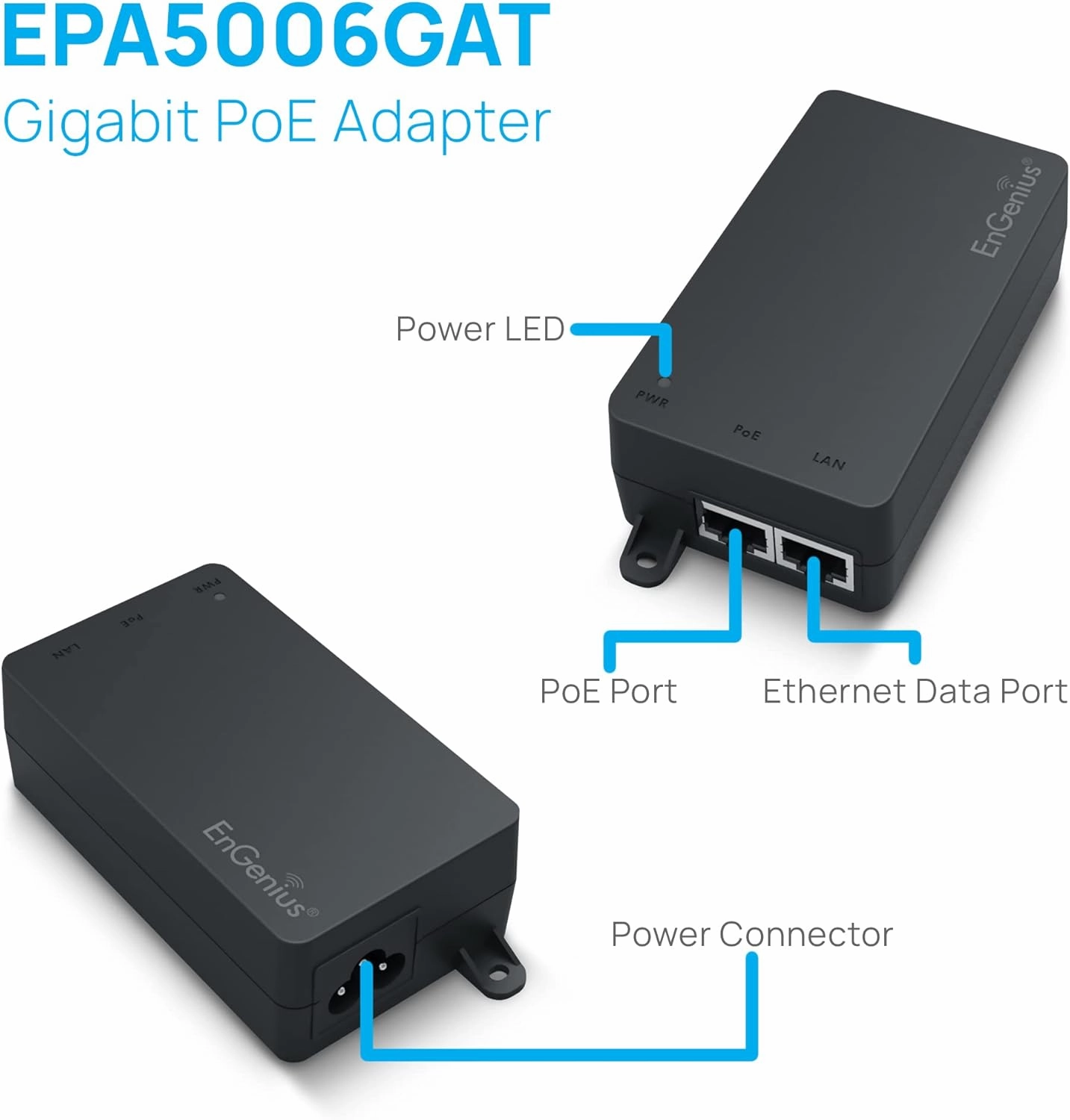 EnGenius Gigabit Power Over Ethernet PoE  Injector | 30W | 802.3af/at | Plug & Play | Up to 100 Meters (328ft) | Single Port [EPA5006GAT]