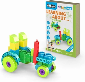 Engino: STEAM Labs Junior: Learning About…Vehicles - 5 Model Toy Brick Building Set, Facts Storybook & Number Activities, Stack & Click Play, Kids 3 