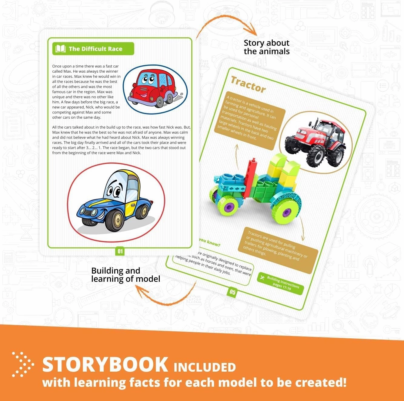 Engino: STEAM Labs Junior: Learning About…Vehicles - 5 Model Toy Brick Building Set, Facts Storybook & Number Activities, Stack & Click Play, Kids 3 
