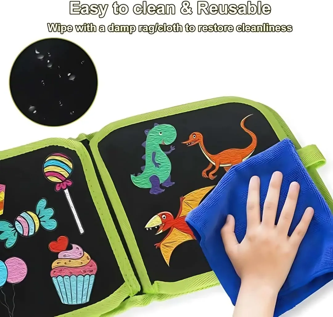 Erasable Doodle Colouring Book for Kids & Toddlers Portable Reusable Drawing Pad with Wet Wipes & Colors Pens - Art Set for Boys and Girls (Bear (6 Sided))