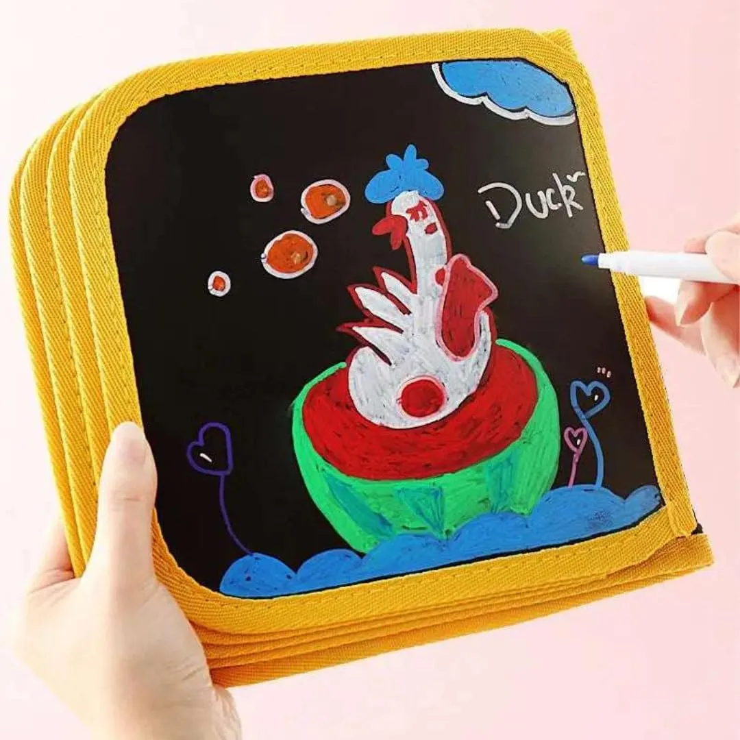 Erasable Doodle Colouring Book for Kids & Toddlers Portable Reusable Drawing Pad with Wet Wipes & Colors Pens - Art Set for Boys and Girls (Bear (6 Sided))