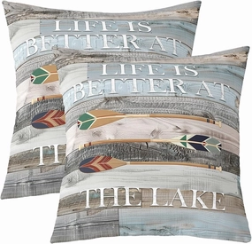 Erosebridal Rustic Lake Cabin Cushion Covers Lake Paddle Pillow Covers,Lakeside Camp Rv Throw Pillow Covers Vintage Wooden Board Farmhouse Cushion Cases Lake House Decor,Grey Blue,22x22 Inch Set of 2
