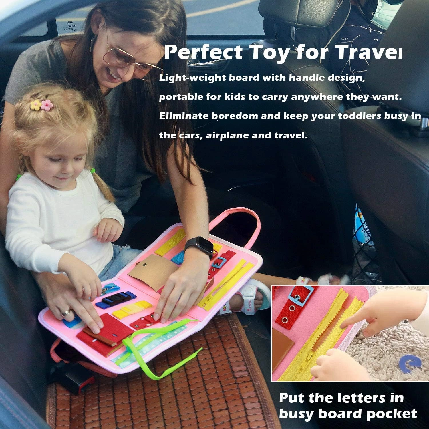 Esjay Toddler Busy Board, Montessori Toys to Learn Fine Motor Skill, Educational Sensory Board, Toddler Activities for Travel Airplane Car,Green Alphabet