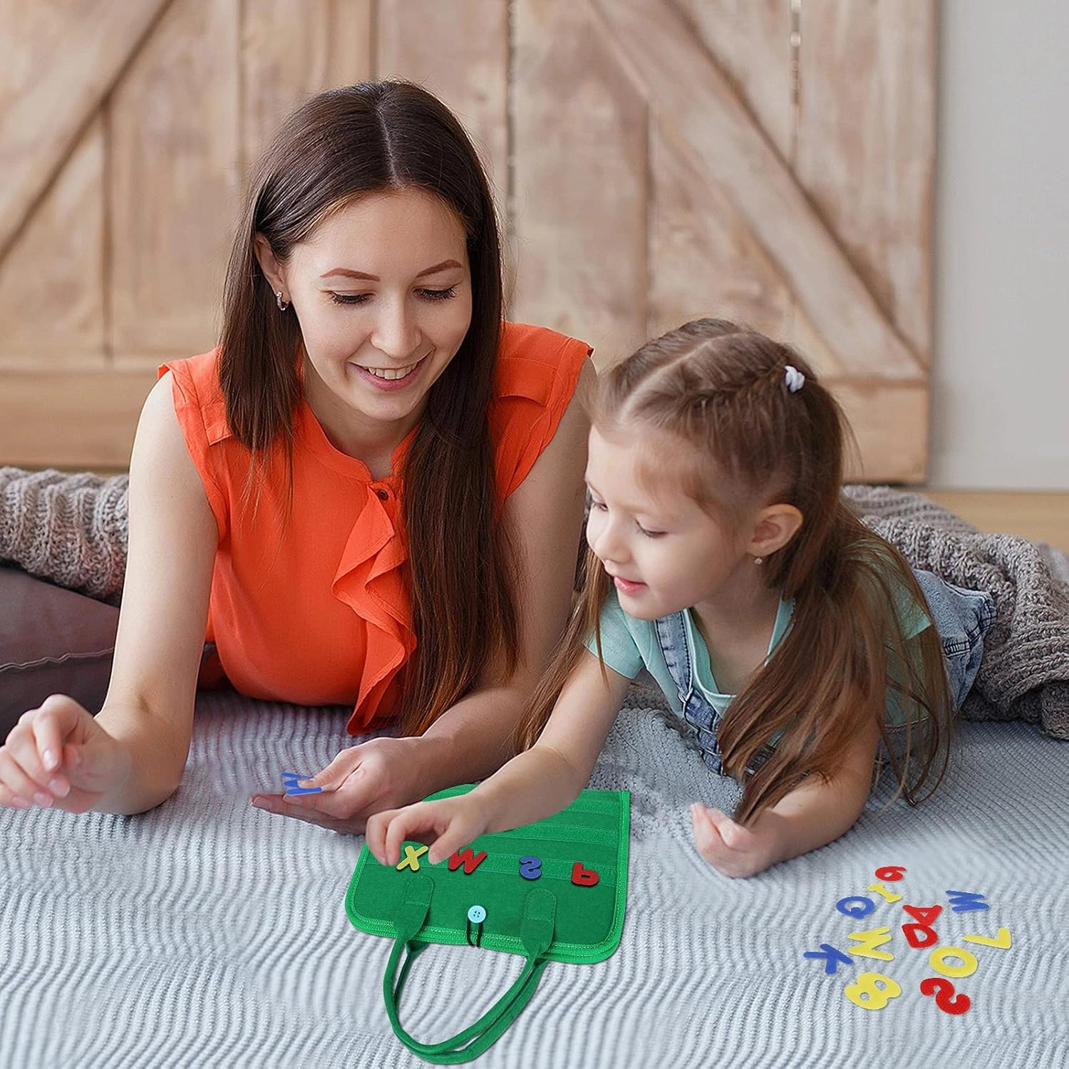 Esjay Toddler Busy Board, Montessori Toys to Learn Fine Motor Skill, Educational Sensory Board, Toddler Activities for Travel Airplane Car,Green Alphabet