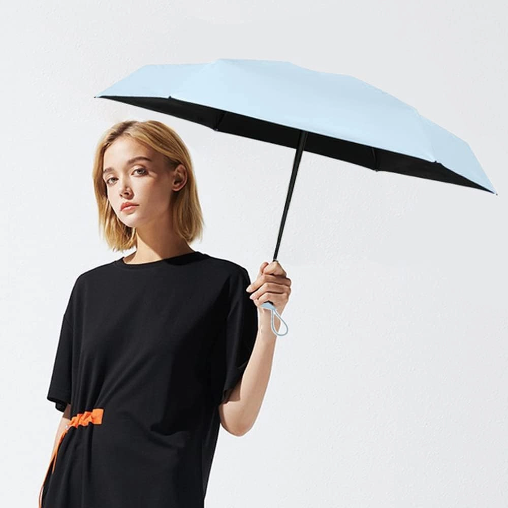 ESUFEIR Mini Travel Sun Umbrella for Purse With Case,Small Compact UV Umbrella Protection Sun,Lightweight Portable Parasol Windproof for Women Men Kids (syblue)