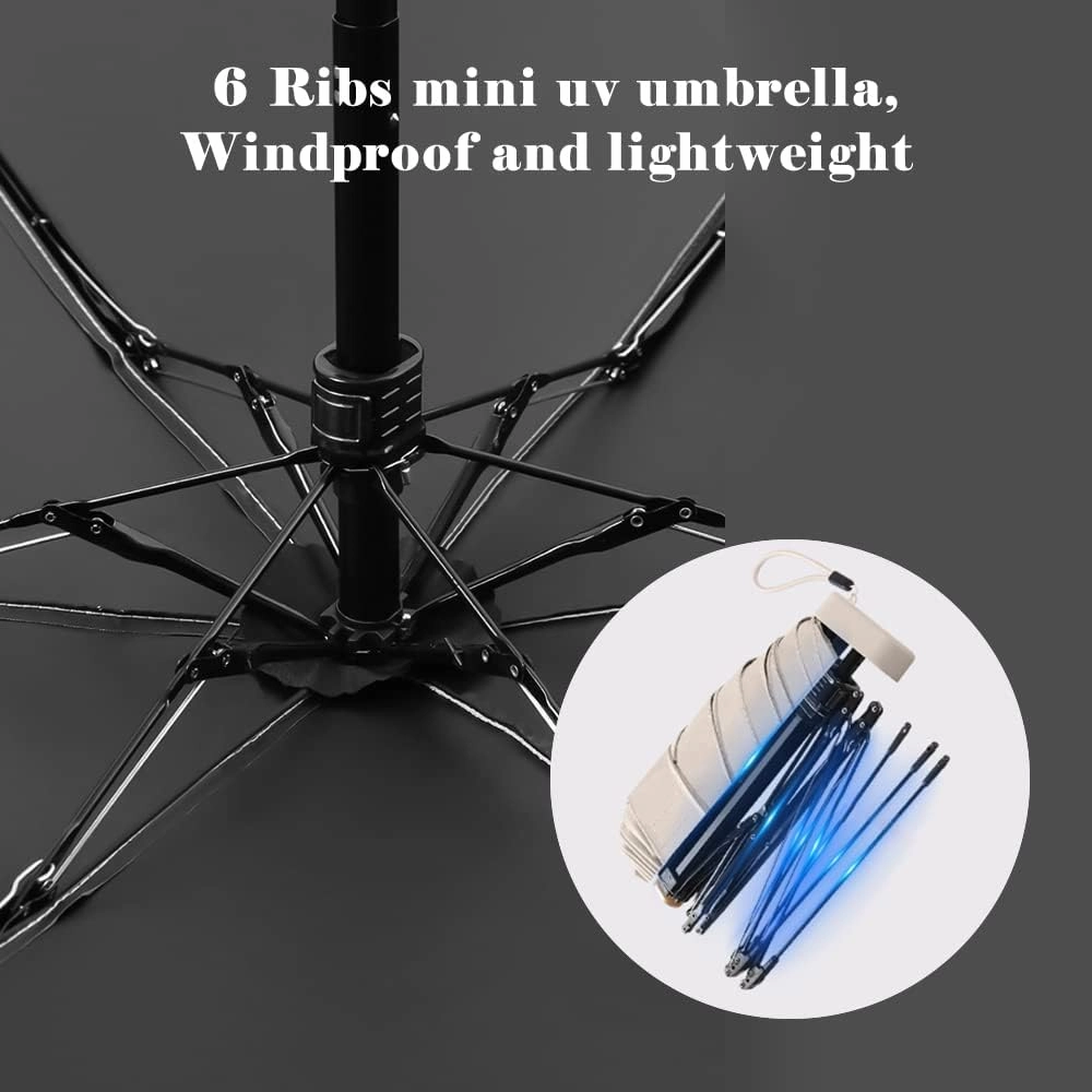 ESUFEIR Mini Travel Sun Umbrella for Purse With Case,Small Compact UV Umbrella Protection Sun,Lightweight Portable Parasol Windproof for Women Men Kids (syblue)