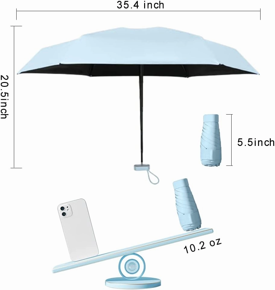 ESUFEIR Mini Travel Sun Umbrella for Purse With Case,Small Compact UV Umbrella Protection Sun,Lightweight Portable Parasol Windproof for Women Men Kids (syblue)