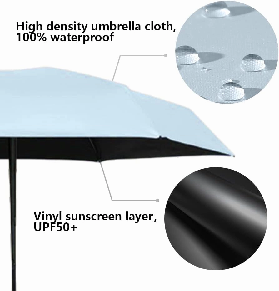 ESUFEIR Mini Travel Sun Umbrella for Purse With Case,Small Compact UV Umbrella Protection Sun,Lightweight Portable Parasol Windproof for Women Men Kids (syblue)