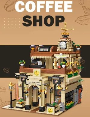 European Retro Cafe with LED Building Blocks House,Townhouse Street View Architecture House Modular Building Set for Adult (2987 Pieces)