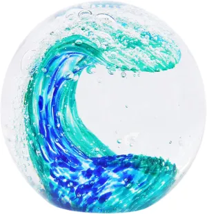 EUSTUMA Hand Blown Glass Figurines Ball Ocean Waves,Paperweight Glass Ball,Home Decor Collectible,Aquarium Decor,Office Decor Ocean Lovers