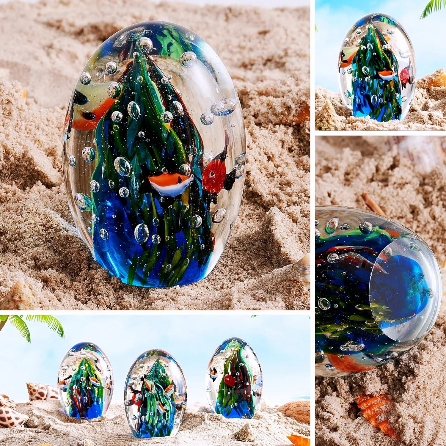 EUSTUMA Hand Blown Underwater World of Glass, Office Paperweight, Aquarium Decor, Ocean Lovers