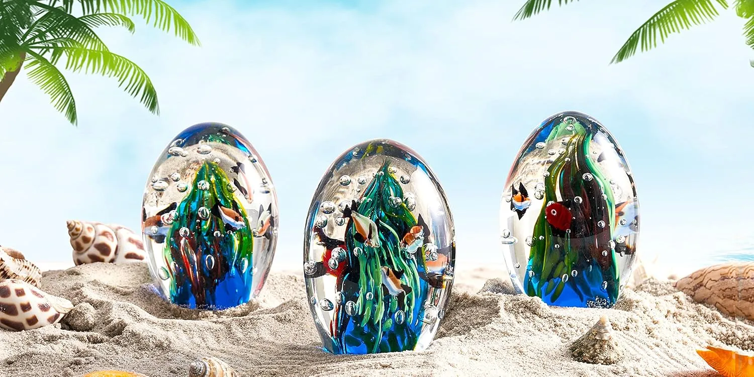 EUSTUMA Hand Blown Underwater World of Glass, Office Paperweight, Aquarium Decor, Ocean Lovers