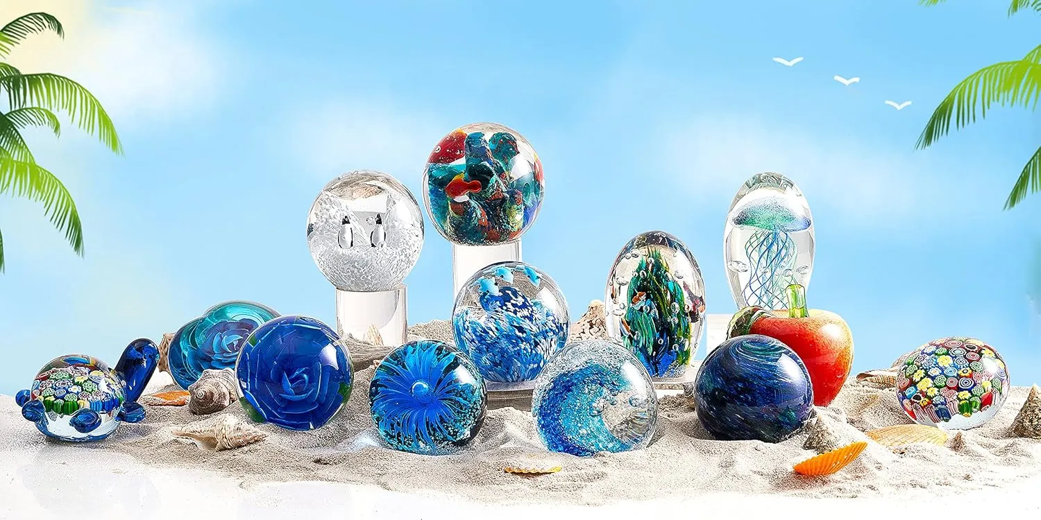 EUSTUMA Hand Blown Underwater World of Glass, Office Paperweight, Aquarium Decor, Ocean Lovers