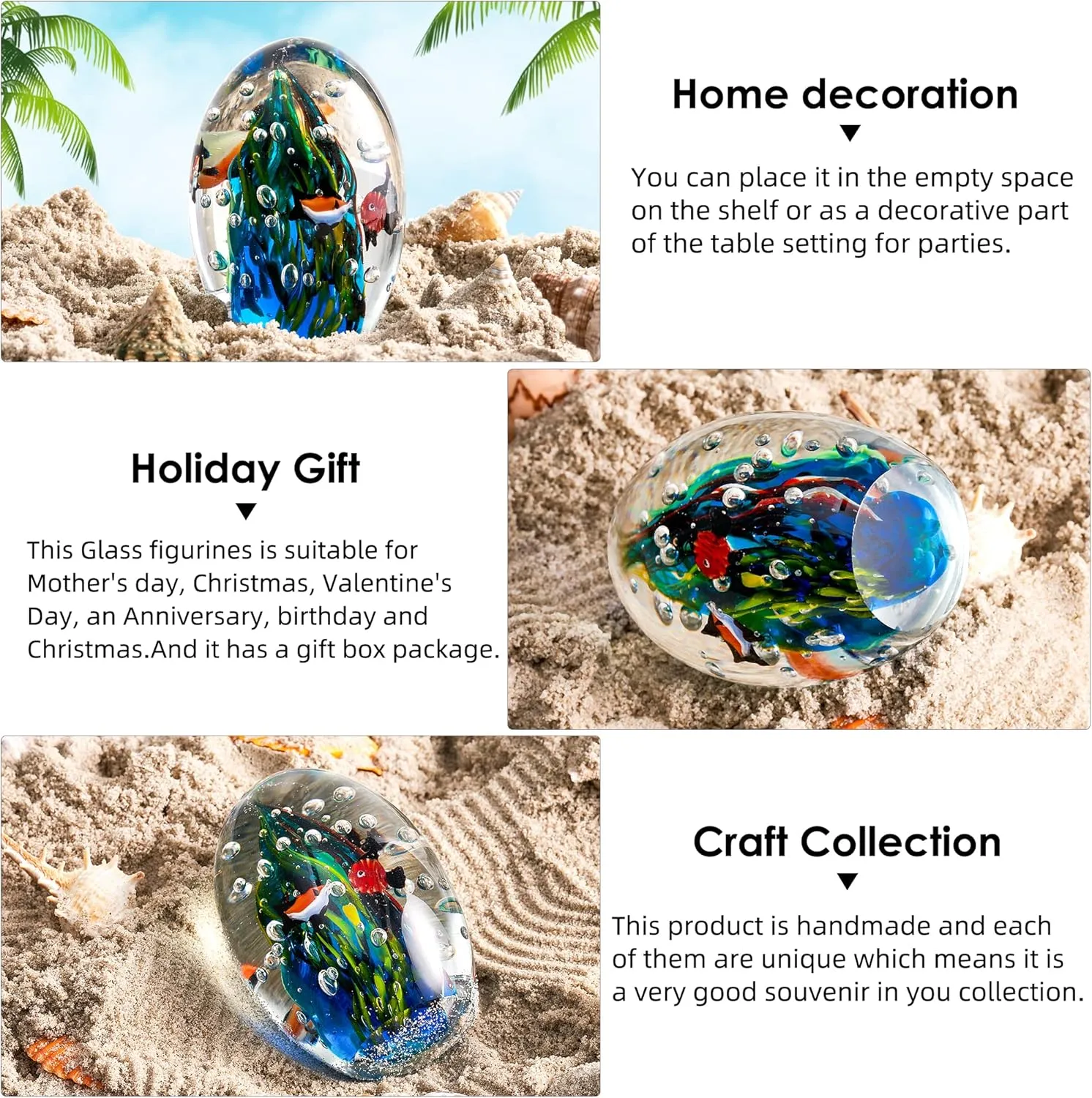 EUSTUMA Hand Blown Underwater World of Glass, Office Paperweight, Aquarium Decor, Ocean Lovers