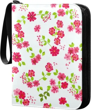 Exnundod 4 Pocket Trading Card Binder Simple Small-scale Flowers PU Leather Card Collection Binder Cute Pattern 400 Cards Organizer Binder Collectible Trading Card Albums for Sports Game Card