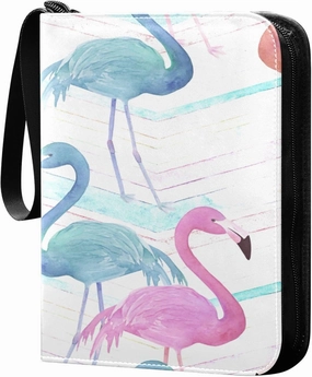 Exnundod 4 Pocket Trading Card Binder Colorful Flamingo PU Leather Card Collection Binder Tropical Animal Sports Card Binder 400 Cards Organizer Binder Collectible Trading Card Albums