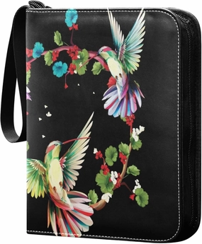 Exnundod 4 Pocket Trading Card Binder Spring Hummingbirds Colorful, PU Leather Card Collection Binder Summer Birds Branch 400 Cards Organizer Binder Collectible Trading Card Albums for Sports Game Ca
