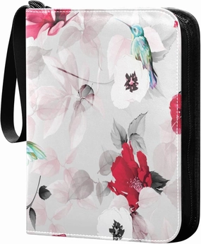 Exnundod 4 Pocket Trading Card Binder Spring Hummingbirds, PU Leather Card Collection Binder Colorful Flowers 400 Cards Organizer Binder Collectible Trading Card Albums for Sports Game Card