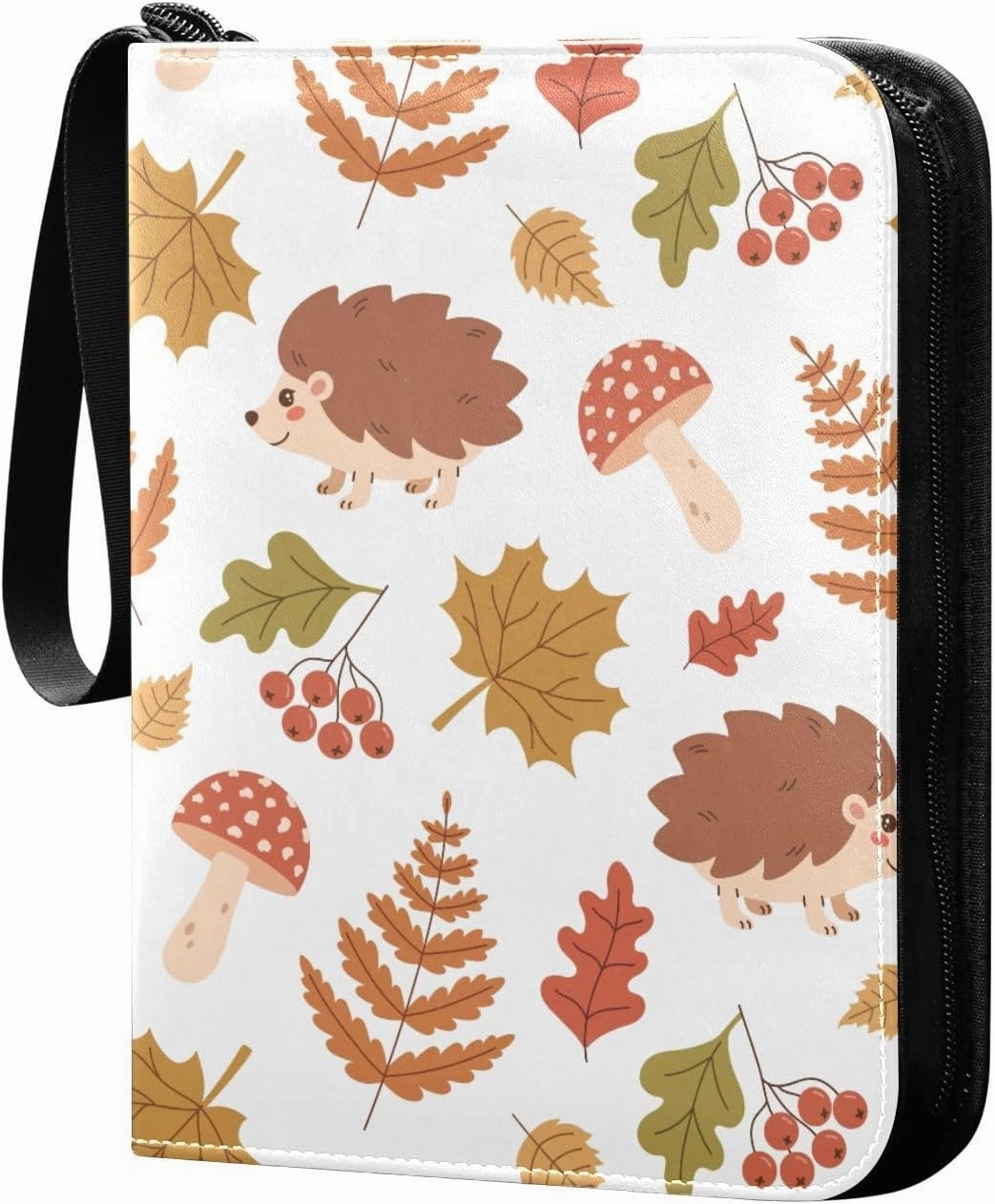 Exnundod Autumn Hedgehogs Colorful Leaves Trading Card Binder for Cards Card Album 4-Pockets 400 Cards Removable Sleeves PU Baseball Card Holder Football Sports Card Collection