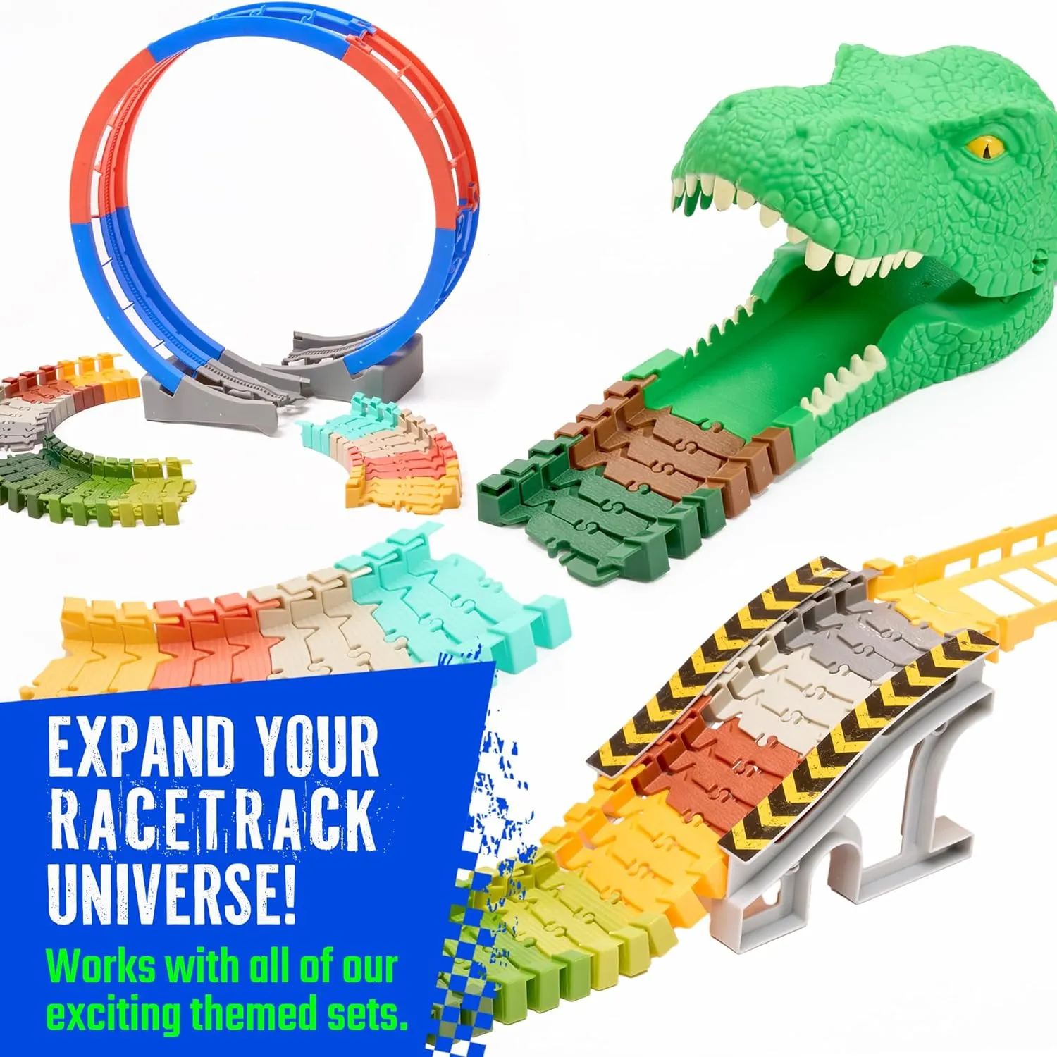 Extra 72 Track Pieces & 3 Glow Sticker Sheets Pack – Expand Your Racetrack Fun! Build Bigger, Race Faster, and Shine Brighter!