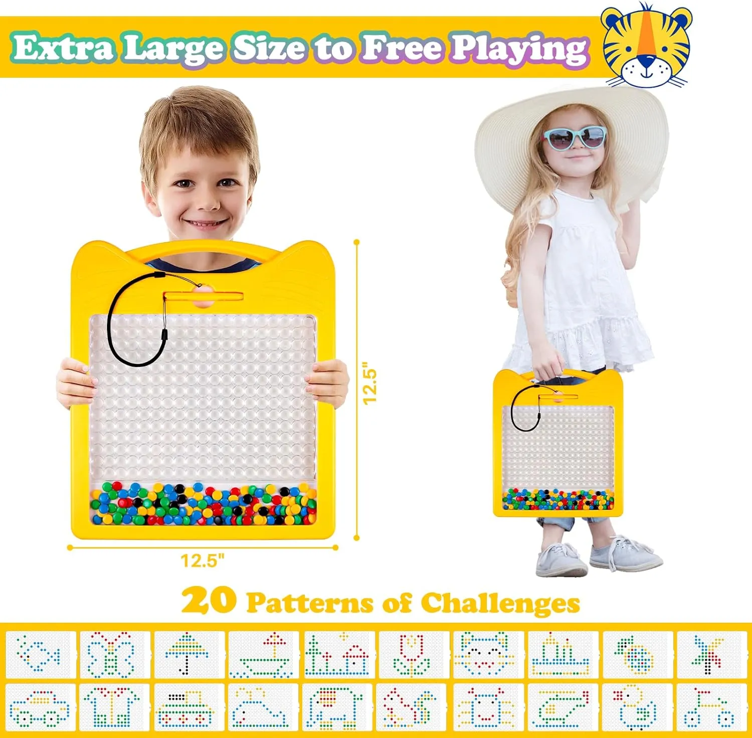 Extra Large Magnetic Drawing Board for Kids, Magnet Doodle Board with 2 Pens, Magnetic Dot Art Fine Motor Skills Montessori Toy, Airplane Car Ride Travel Essentials for Toddler (12.5" x 12.5")