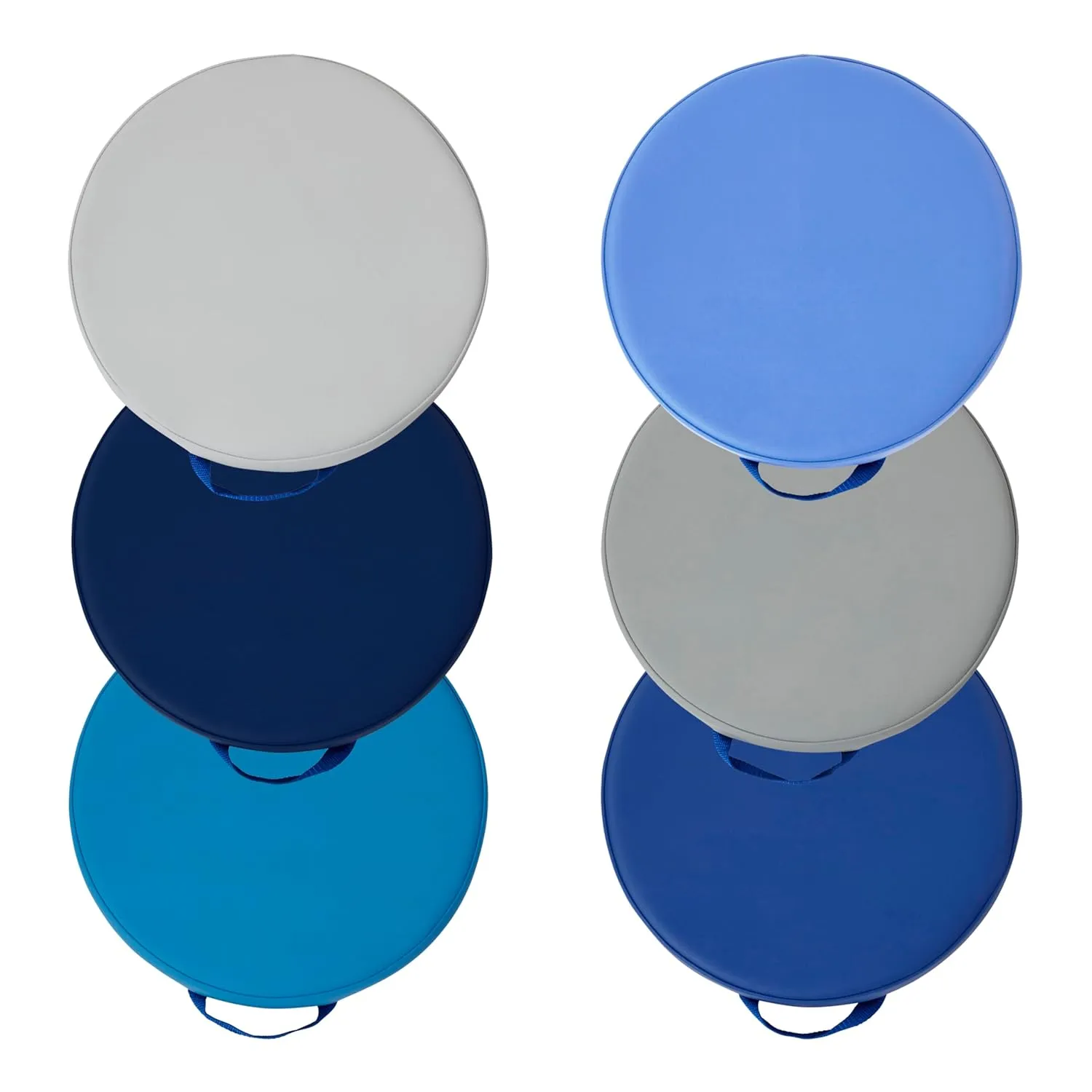 Factory Direct Partners SoftScape 15 inch Round Classroom Floor Cushions with Handles; Flexible Seating for Daycare, Preschool, Playroom; 2 inch Thick Deluxe Foam (6-Piece)
