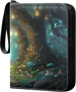 Fairy Fantasy Forest Card Binder 4 Pocket Collectible Trading Card Albums with 50 Sleeves Double Side PU Waterproof 3 Ring for Sports & Game Cards