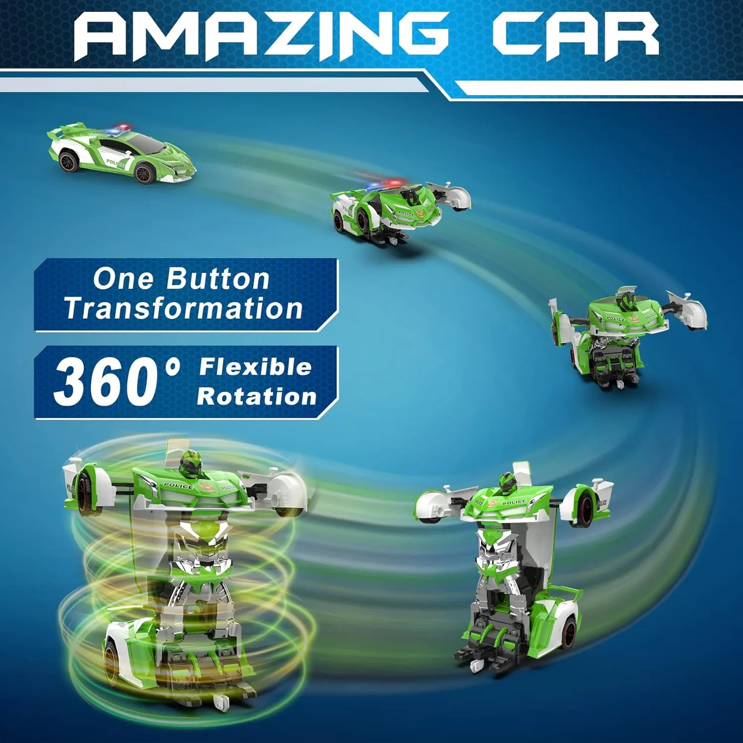 FDJ Remote Control Car - Transform RC Cars, 2.4Ghz 1:18 Scale Transforming RC Drift with Flashing Lights, One Key Deformation 360 Degree Rotating Drifting Remote Control Car for Boys Age 4-7 8-12