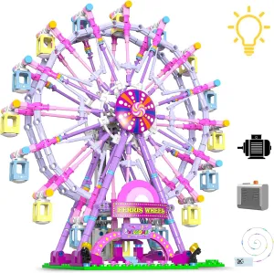 Ferris Wheel Building Set with Fairy Lights, Two-Way Rotation,STEM Learning Toy for Ages 8-12,Amusement Park Construction Kit for Boys, Girls, 8 9 10 11 12 13 14 and Adults,813Piece (Pink)