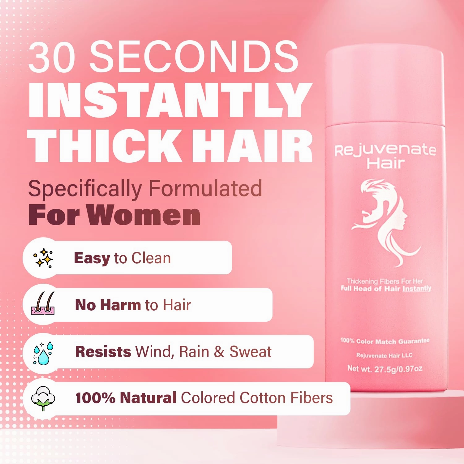 Fibers for Thinning Hair (Auburn), Undetectable Hair Powder for Women & 100% Natural Hair Building Fibers - Conceals Hair Loss - Bald Spot Cover Up Hair Powder, 2 Month Supply