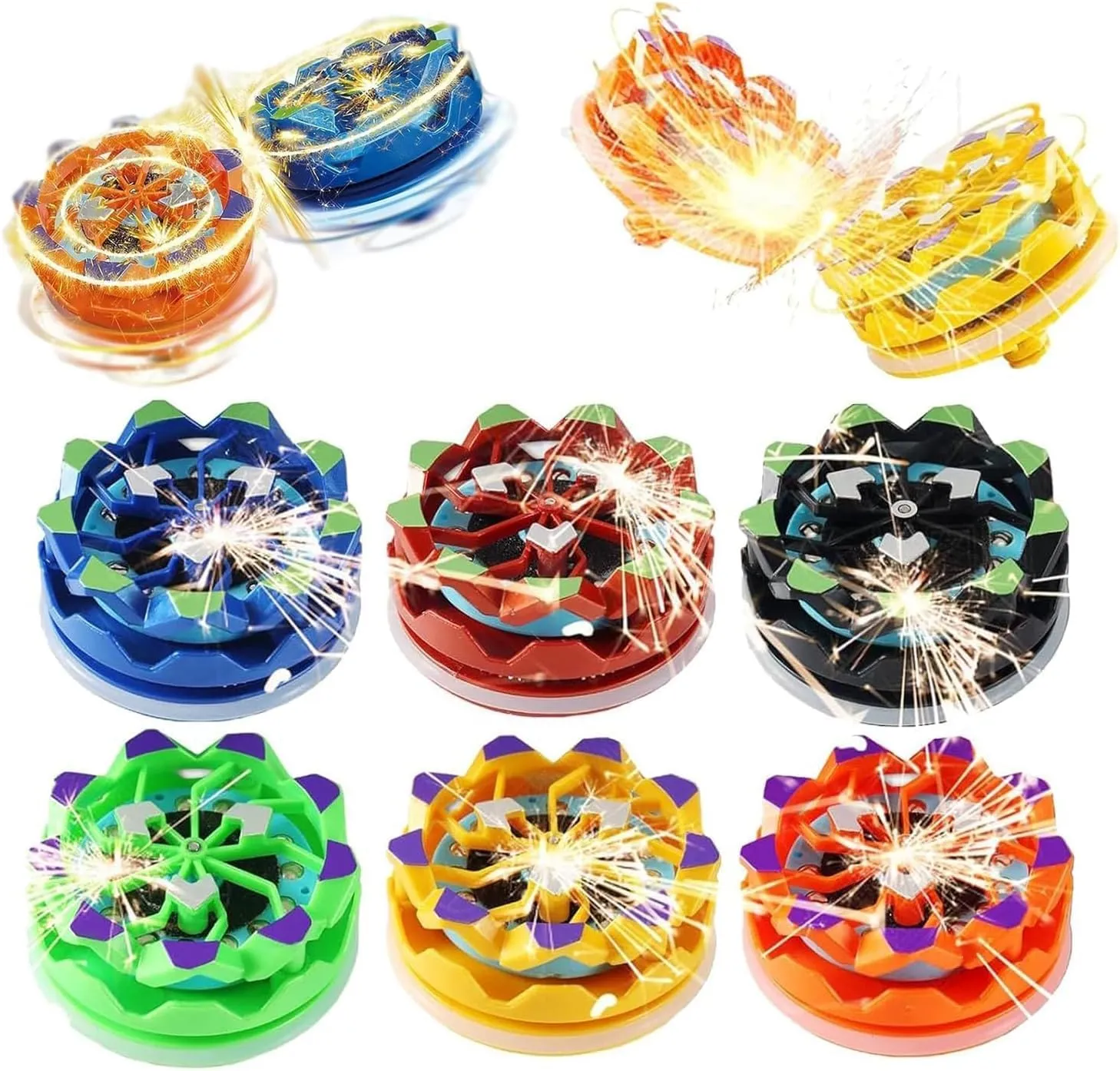 Fireworks Fingertip Gyro,Handheld Fireworks Gyroscope,Collision Sparks Light Up Spinning Top Toy,Creative Gyroscope Toy for Kids,Fidget Spinners for Adults, Cool Flashing Spinning Toys (6 PCS)