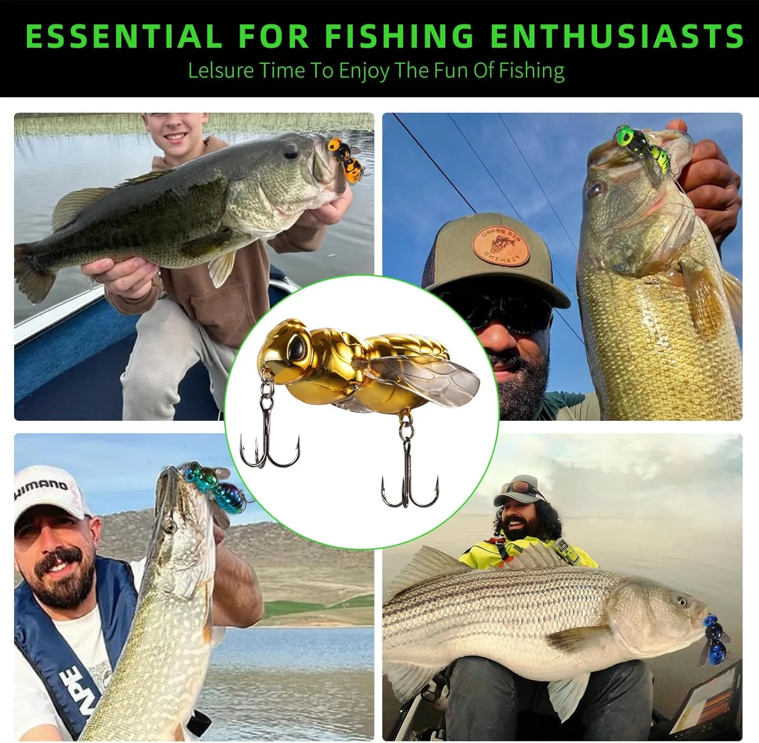 Fishing Lures, 3-Piece Topwater Lures for Bass, Walleye, and Pike, 2025 New Wasp-Style Top Water Crawler for Freshwater & Saltwater Fishing, 2.6in, 15g