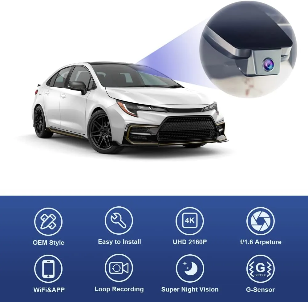 Fitcamx 4K Dash Cam Suitable for Toyota Corolla LE L XLE XSE SE 2020 2021 2022 Hybrid & Hatchback 2019-2022 (E210/Gen12), OEM Look, 2160P UHD Video WiFi, G-Sensor Loop Recording, Plug&Play, 64GB Card