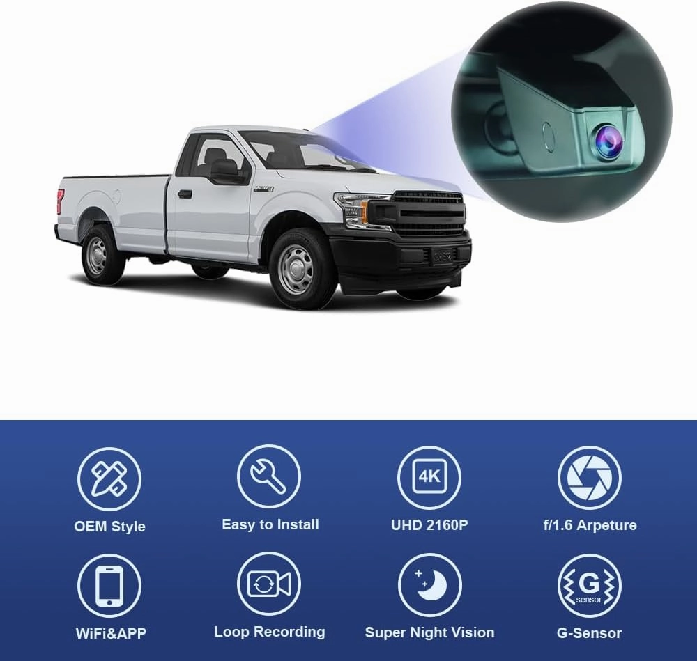 Fitcamx 4K Dash Cam Suitable for Ford F150 2013-2020 XL XLT Limited Lariat Platinum Raptor King Ranch Tremor (with 3M Tape), OEM Style, UHD 2160P Video WiFi, Loop Recording, G-Sensor, 64GB Card