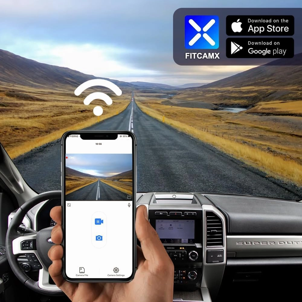 Fitcamx 4K Dash Cam Suitable for Ford F150 2013-2020 XL XLT Limited Lariat Platinum Raptor King Ranch Tremor (with 3M Tape), OEM Style, UHD 2160P Video WiFi, Loop Recording, G-Sensor, 64GB Card