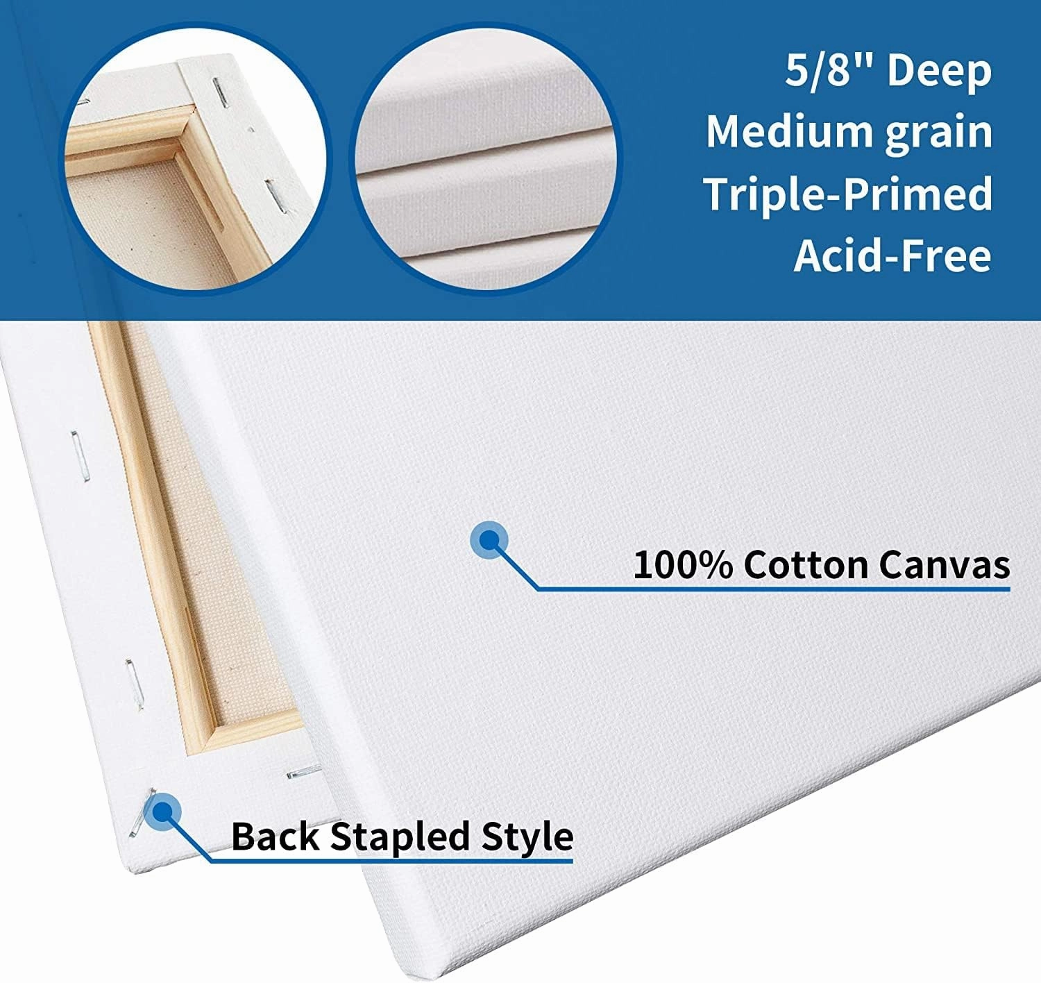 FIXSMITH Stretched Canvas for Painting- 8x10 Inch,Bulk Pack of 12,Primed,100% Cotton,5/8 Inch Profile of Super Value Pack for Acrylics,Oils & Other Painting Media.