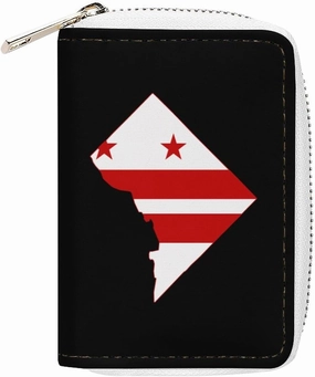 Flag Map of Washington DC RFID Credit Card Holder Zipper Card Case Small Leather Wallets Purse for Men Women